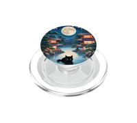 Chat Noir Japonais dans la Lune des Temples du lac PopSockets PopGrip pour MagSafe