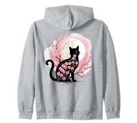 Chat Noir Japonais en Fleurs de Cerisier Japonais Sakura Art Japonais Sweat à Capuche