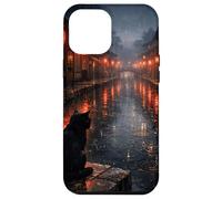 Chat Noir Japonais Sombre esthétique scène de Rue pluvieuse Coque pour iPhone 12 Pro Max