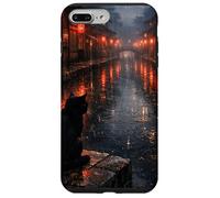Chat Noir Japonais Sombre esthétique scène de Rue pluvieuse Coque pour iPhone 7 Plus/8 Plus