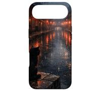 Chat Noir Japonais Sombre esthétique scène de Rue pluvieuse Coque pour iPhone Air