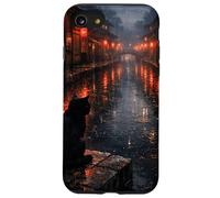Chat Noir Japonais Sombre esthétique scène de Rue pluvieuse Coque pour iPhone SE (2020) / 7/8