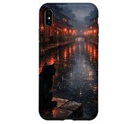 Chat Noir Japonais Sombre esthétique scène de Rue pluvieuse Coque pour iPhone XS Max
