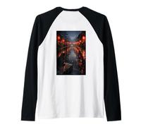 Chat Noir Japonais Sombre esthétique scène de Rue pluvieuse Manche Raglan