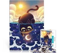 Chat Noir Jour et Nuit Puzzle Adulte 1000 pièces Aidez Le Cerveau à exercer des Jouets addictifs pour cultiver la Patience Idées Cadeaux 38x26cm