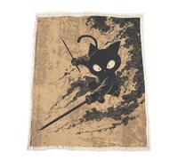 Chat Noir Kung Fu Fumée Plaid 150 x 200 cm - Couverture Polaire Douce et Chaude, Jeté de Canapé/Canapé/Couvre-lit, Couverture Cocooning Épaisse, Plaid Décoration Salon Chambre, Beige