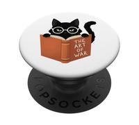 Chat Noir Lisant l'art de la Guerre Humour Lecture PopSockets PopGrip Adhésif