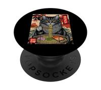 Chat Noir Mangeant des Ramen Poster d'anime Japonais Kawaii PopSockets PopGrip Adhésif