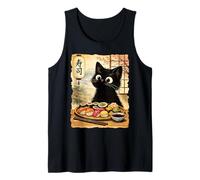 Chat Noir Mangeant des sushis Kawaii Nourriture Japonaise Chats Débardeur