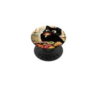 Chat Noir Mangeant des sushis Kawaii Nourriture Japonaise Chats PopSockets PopGrip Adhésif