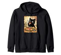 Chat Noir Mangeant des sushis Kawaii Nourriture Japonaise Chats Sweat à Capuche