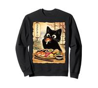 Chat Noir Mangeant des sushis Kawaii Nourriture Japonaise Chats Sweatshirt