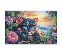 Chat Noir mer de Fleurs 1000 Pièces Puzzle pour Ado en Carton Haute Qualité Épais Facile Débutant Jeu De Société Cadeau Fête des Pères Petit Prix Qualité Premium 1000 PCS/75x50cm