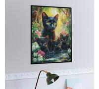 Chat Noir mère et Chatons Puzzles 500 Pièces pour Adultes Vision 3D Challenge Divertissant Créatif Famille Relaxation Art Décoration Moderne 500 PCS