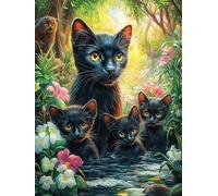 Chat Noir mère et Ses Chatons 300 Pieces Casse-tête Adulte en Carton Rigide sans Déformation Animaux de Paysage Naturel Jeu De Société Famille Très Difficile Cadeau Noël Qualité Premium Pas C