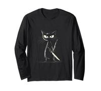Chat Noir meurtrier Amusant avec Couteau Manche Longue