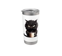 Chat noir mignon avec café qui déteste les matins Gobelet isotherme en acier inoxydable double paroi