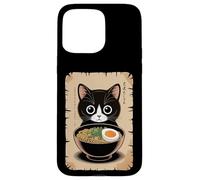 Chat Noir Mignon Mangeant des Nouilles Ramen Japonais Anime Chaton Coque pour iPhone 15 Pro Max
