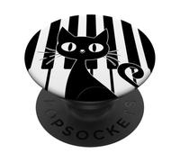 Chat Noir Musical Monochrome Assis dans Le Monde des Touches de Piano PopSockets PopGrip Adhésif