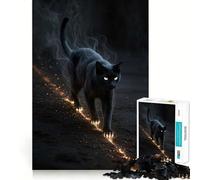 Chat Noir Mystique aux Pattes Lumineuses Puzzle Difficile de 1000 pièces pour Adultes Think Toy Paisible et Amusant Découpe Nette Pièce d'art de qualité (50x75cm)