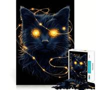 Chat Noir Mystique aux Yeux Brillants Puzzle de 1000 pièces pour Adultes Jeu de logique Fine Amusant et Silencieux Bords Nets Cadeau mémorable (50x75cm)