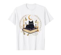 Chat Noir Mystique avec Bougies lunaires et Livre de Sorts T-Shirt