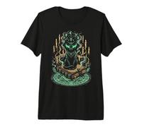 Chat Noir Mystique Grimoire Sorcellerie Gothique T-Shirt Haut de Gamme