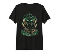 Chat Noir Mystique Sorcellerie Occulte Runes Pentacle T-Shirt Haut de Gamme
