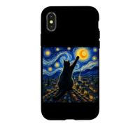 Chat Noir Nuit étoilée pour Amoureux des Chats Van Gogh Art Kitty Mom Coque pour iPhone X/XS