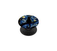 Chat Noir Nuit étoilée Van Gogh Moon Art Miaou Maman Papa PopSockets PopGrip Adhésif