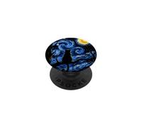 Chat Noir Nuit étoilée Van Gogh Moon Art Miaou Maman Papa PopSockets PopGrip Adhésif