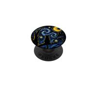 Chat Noir Nuit étoilée Van Gogh Moon Art Mom Dad Meow PopSockets PopGrip Adhésif