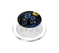 Chat Noir Nuit étoilée Van Gogh Moon Art Mom Dad Meow PopSockets PopGrip pour MagSafe