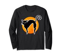 Chat noir orange pleine lune décorations d'Halloween effrayantes Manche Longue