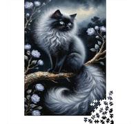 Chat Noir Poil Long Puzzle 1000 Pièces pour Adultes Jardin Nocturne Coffret Puzzle 1000 Pièces Détente Décoration Maison 52x38cm/1000pcs