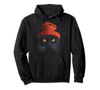 Chat Noir Portant Un Bonnet Amusant pour Les Amoureux des Animaux d'hiver Sweat à Capuche