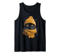 Chat Noir Portant Un Bonnet et Une écharpe, Animal d'hiver Amusant Débardeur