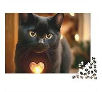 Chat Noir Puzzle 1000 Pièces en Papier pour Adultes Lumière Coeur Jeu de Puzzle 1000 Pièces Détente Maison 38x26cm/1000pcs