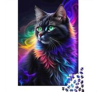 Chat Noir Puzzle 1000 Pièces Papier pour Adultes Couleur Lumière Jeu de Puzzle 1000 Pièces Décoration Détente 38x26cm/1000pcs