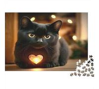 Chat Noir Puzzle 1000 Pièces Papier pour Adultes Lumière Coeur Jeu de Puzzle 1000 Pièces Détente Cadeau Maison 52x38cm/1000pcs