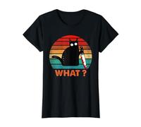 Chat Noir rétro What? Chat meurtrier avec Couteau T-Shirt Graphique avec Valeur, Femme, Noir, L
