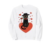 Chat Noir Romantique avec nœud Tenant des Roses Rouges pour la Saint Valentin Sweatshirt