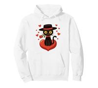 Chat Noir Romantique Tenant des cœurs Roses Rouges pour la Saint-Valentin Sweat à Capuche