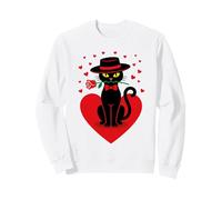 Chat Noir Romantique Tenant des cœurs Roses Rouges pour la Saint-Valentin Sweatshirt