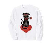 Chat Noir Romantique Tenant des cœurs Roses Rouges pour la Saint-Valentin Sweatshirt