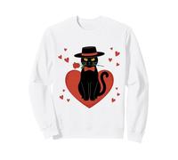 Chat Noir Romantique Tenant des cœurs Roses Rouges pour la Saint-Valentin Sweatshirt