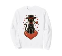 Chat Noir Romantique Tenant des cœurs Roses Rouges pour la Saint-Valentin Sweatshirt