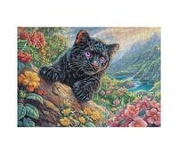 Chat Noir Rose 300 Pieces Casse-tête Débutant en Carton Épais Facile Apprentissage Loisir Créatif Activité Manuelle Décoration Murale Cadeau Saint Valentin 300 PCS/40x28cm