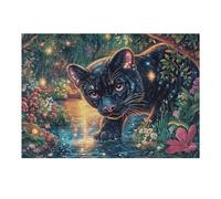 Chat Noir Rose 300 Pièces Puzzle Collectionneur en Carton Haute Densité Épais Haute Difficulté Décoration Murale Oeuvre d'art Cadeau Noël Premium 300 PCS/40x28cm