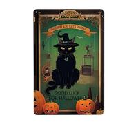 Chat Noir Sorcière Halloween, Quand Chat Noir Prowl Bonne Chance Pour Halloween Métal Tôle Signe Rétro Affiche Poster Plaque Drôle Métallique Panneau Pour Salle De Bain Parc Cuisine